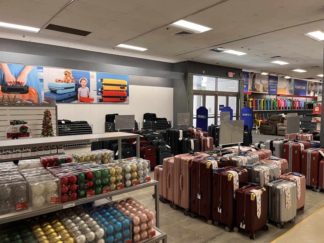 A seasonaly holiday decorations display sat next to the luggage section at the reopened Sears store in Burbank, CA, on December 1.